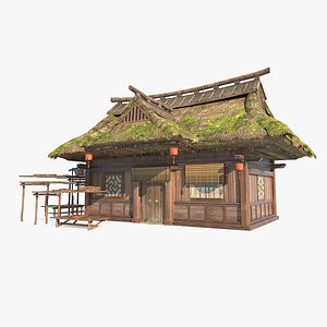 3D Asian ancient architecture thatched cottage model