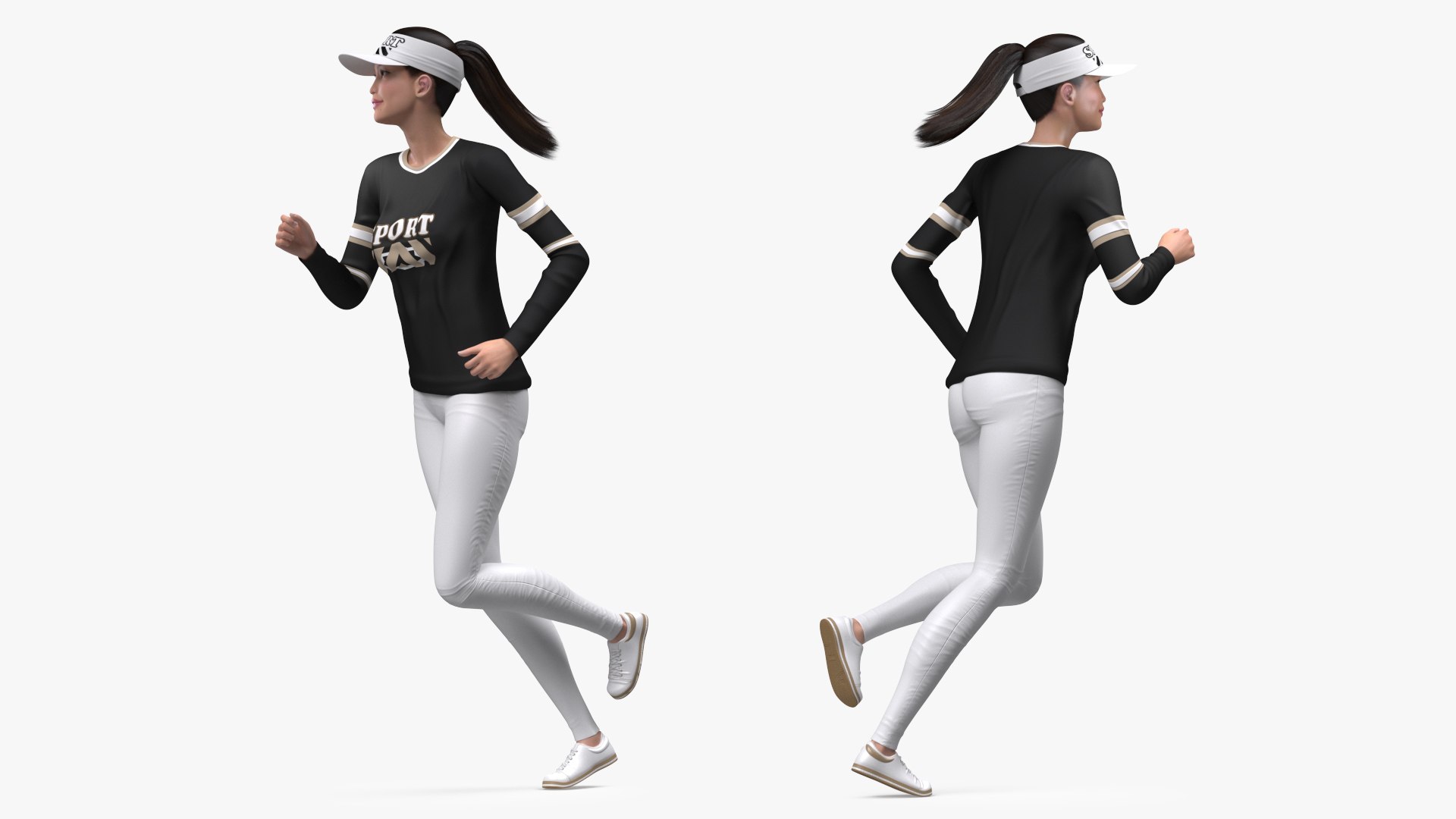 Sportswear Asian Woman Jogging 3D model preview