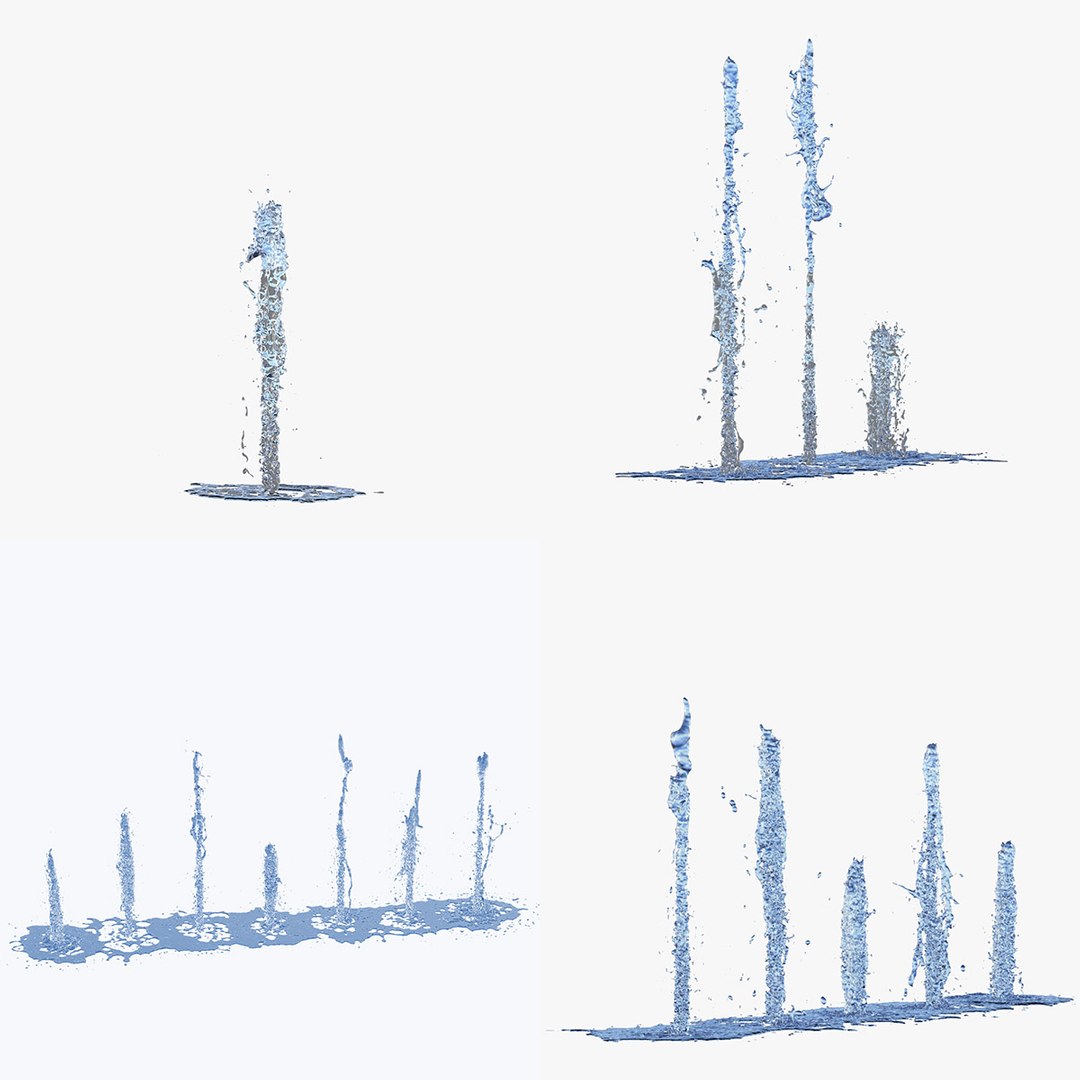 4 Small Lines Of Vertical Trickle Fountains Straight Rising Up ...