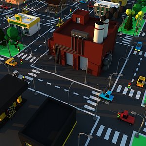 Cute Cartoon Village constructor Collection Low Poly 3D model