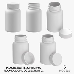 3D model Plastic Bottles Pharma Round 200ml Collection 01 - 5 models