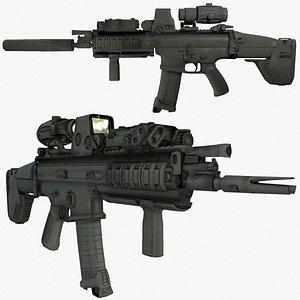 Game Ready FN SCAR-L-CQC Assault Rifle with LOD's