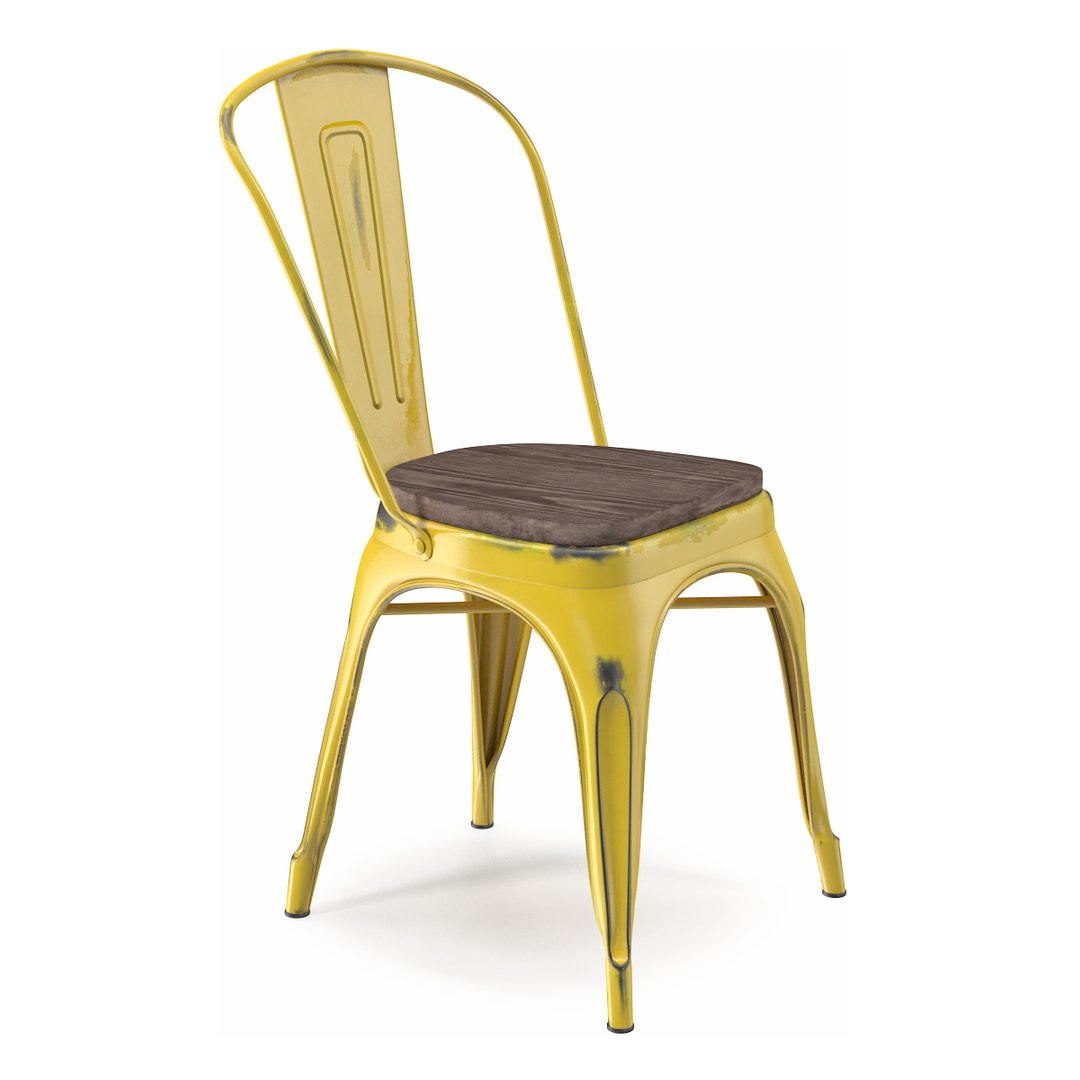 Yellow Stackable Chair Wooden Seat 3D model preview