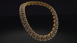 3D model Gold Interlocking Diamond Link Chain - Textured Diamonds