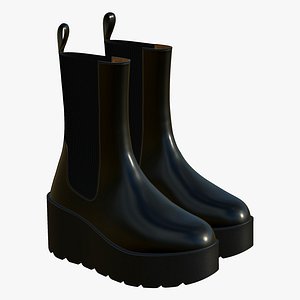 Leather Boots Womens Black 3D model