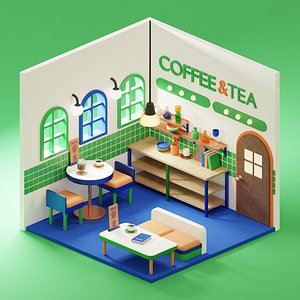 3D Korean-style Green Cafe Space