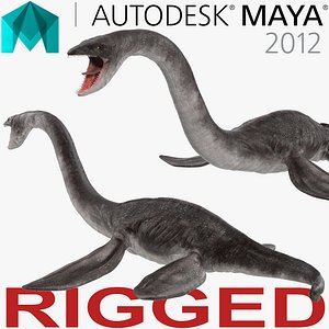 Plesiosauria Marine Reptile Dinosaur Rigged for Maya