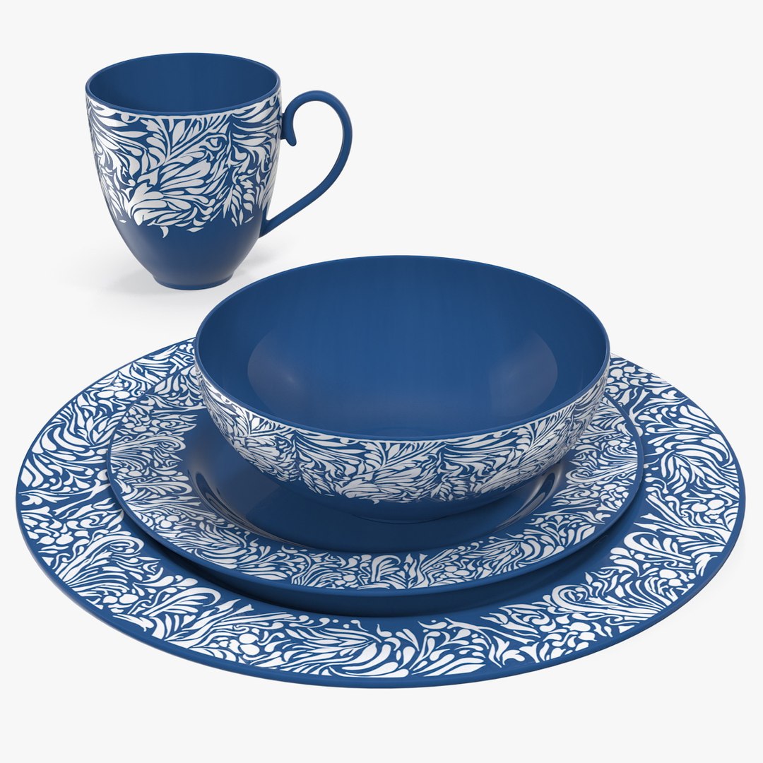 Blue Dinnerware Set 3D model preview