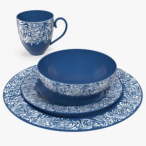 3D blue dinnerware set dinner model