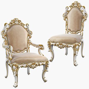 3D model Classic chair and armchair Set 02
