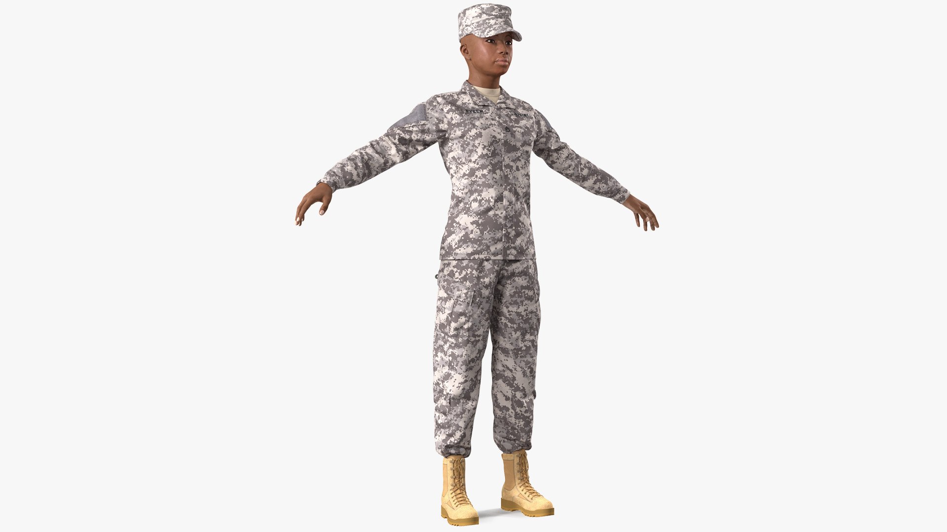 Black Female Soldier ACU Rigged for Cinema 4D 3D model preview