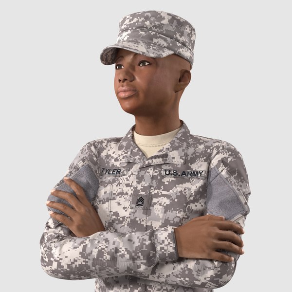 3D Black Female Soldier ACU Rigged for Cinema 4D