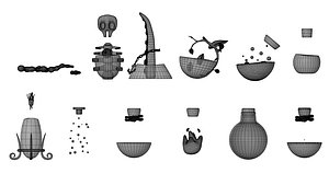 Set of flasks icons 3D model