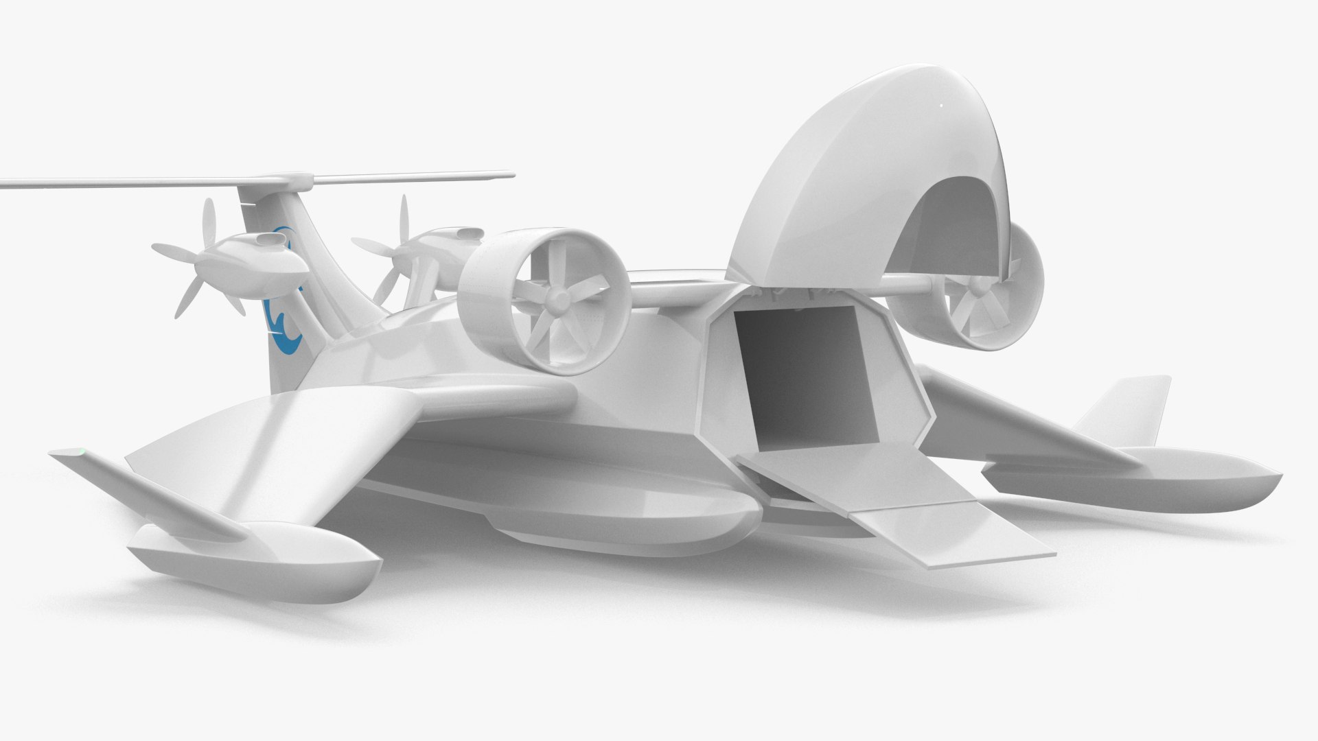 Flying Ship Concept White Color Rigged 3D model preview