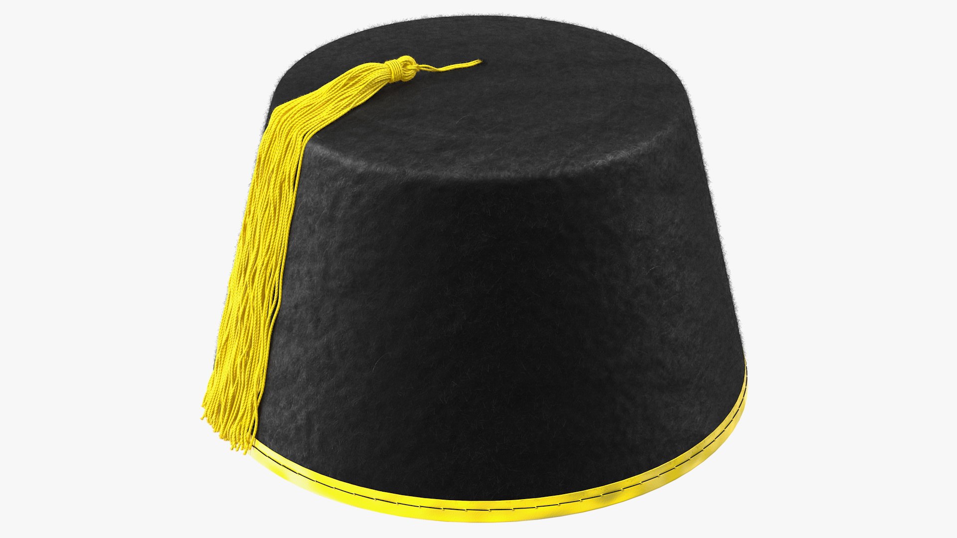Traditional Arabic Black Fez Hat With Yellow Tassel Fur 3D model preview