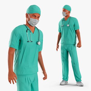 Hospital Doctor Figure T Pose Green Rigged for Cinema 4D