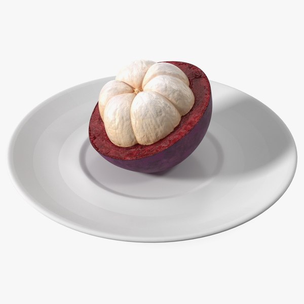 3D Half Peeled Tropical Mangosteen on White Plate model