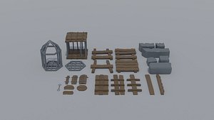 Low-poly cartoon medieval debris kit 3D model
