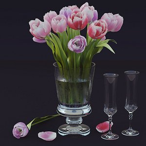 vase with tulips 3D