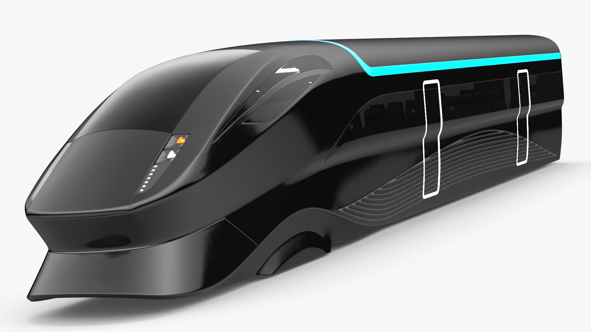 Futuristic Train Locomotive Black 3D model preview