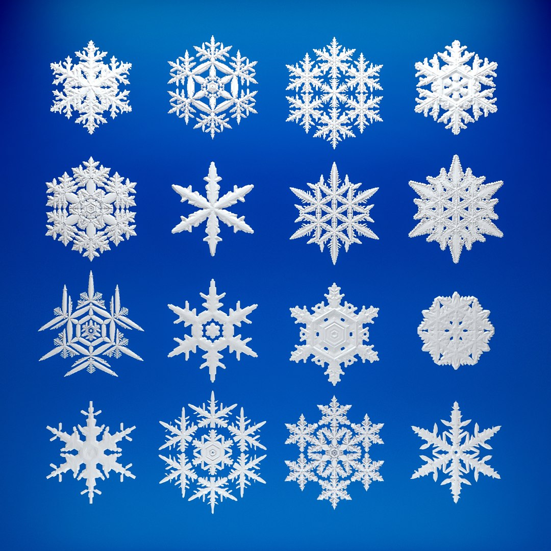 Set of Snowflakes 3d model. Free download.