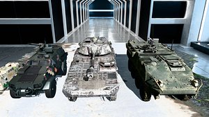 Military Vehicles Pack Tank  2 Armored Cars Game Ready 3D Models model