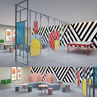 Memphis style restaurant seat combination modern INS screen stained glass partition dining seat comb