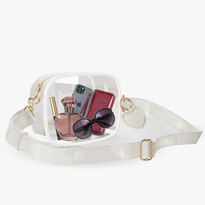 3D White Leather Cosmetic Bag  3D Model- Ready to Render in Blender and Cycles