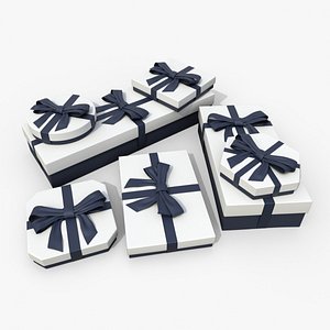Gift Boxes - Flat Set with Tied Ribbon Bow 3D model