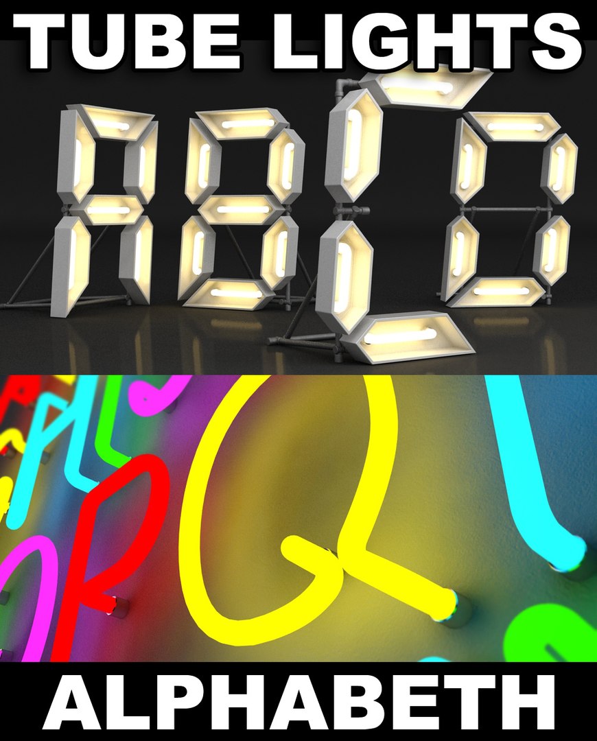 letters neon lights tube 3d max