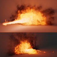 Simulation Flame Hitting Wall VDB Animated for Blender