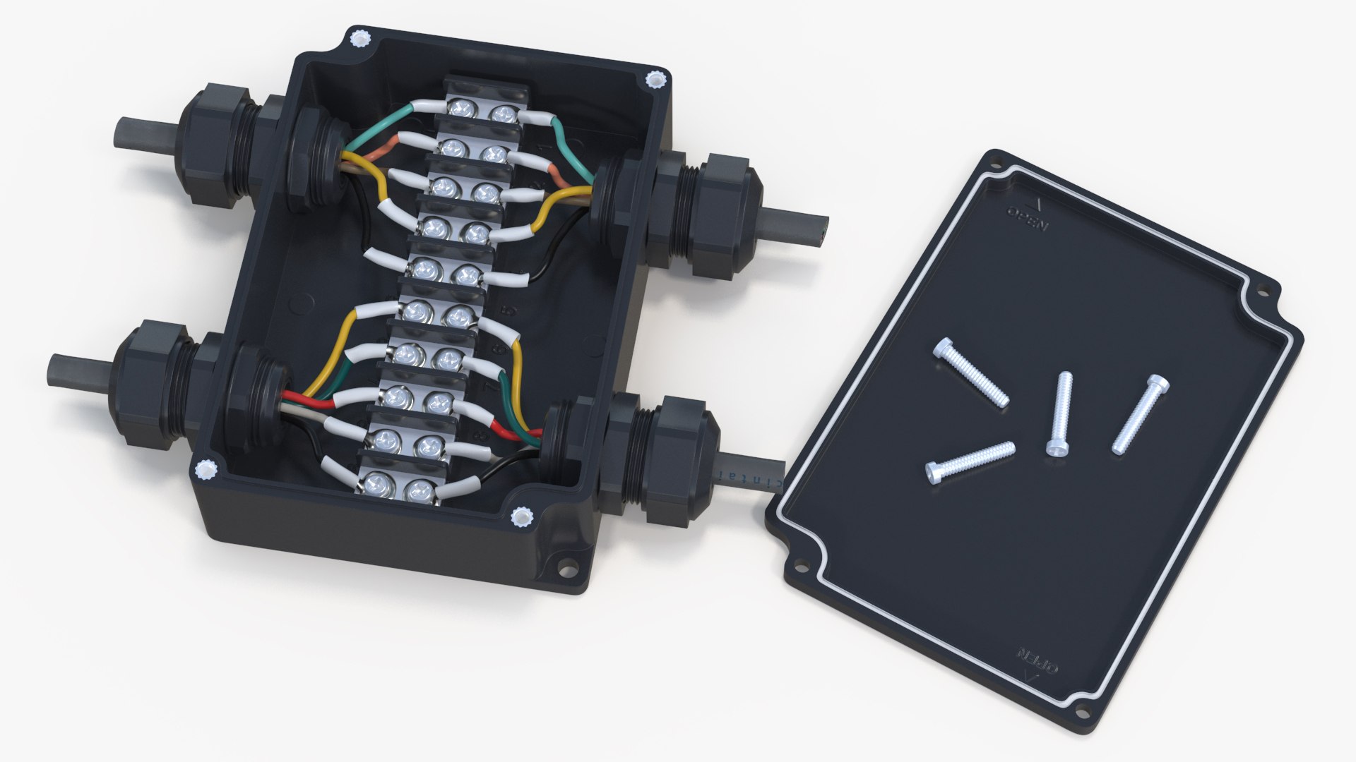 Black Junction Box with 4 Wires 3D model preview