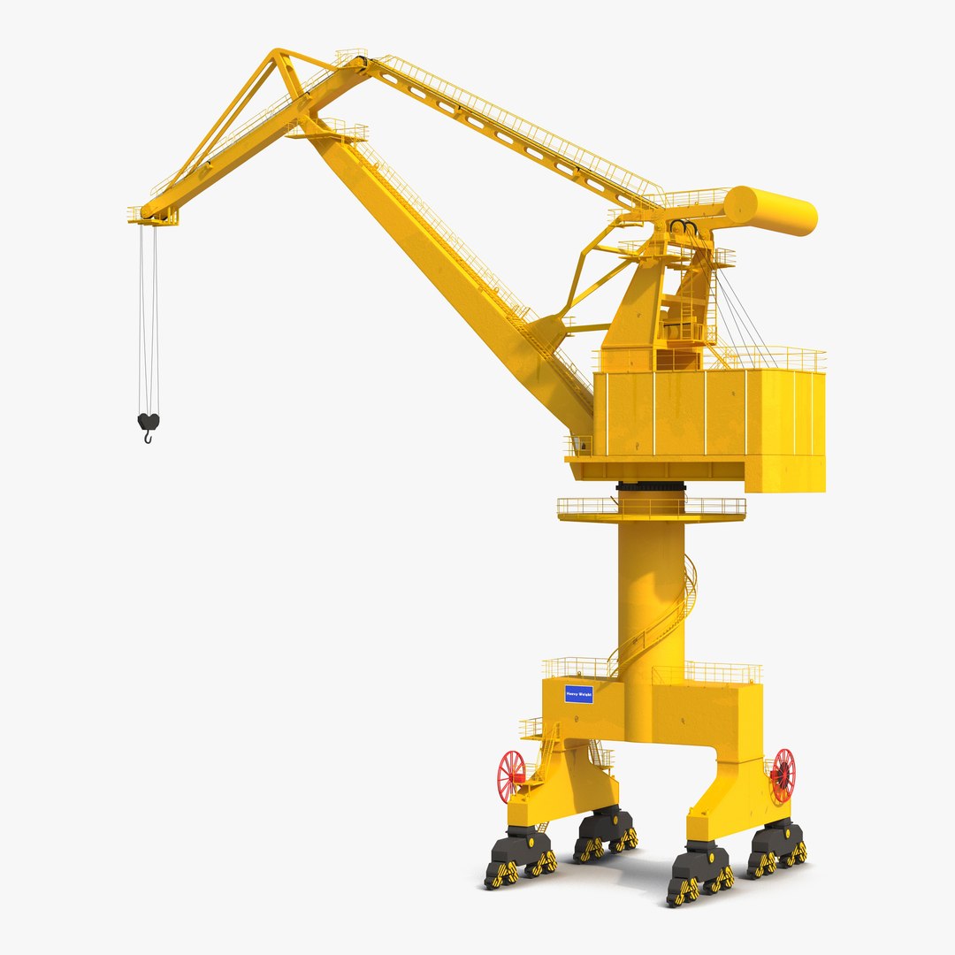 Level Luffing Port Crane Yellow 3D model preview