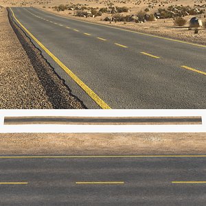 Asphalt Highway Road Segment with Yellow Markings 3D