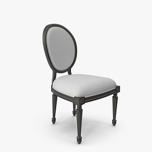 Vintage Wood French Round White Fabric Side Chair
