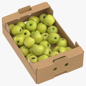 Cardboard Box 02 With Golden Delicious Apple Full