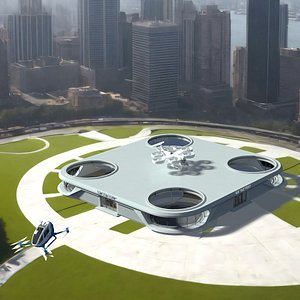 3D Flying Taxis Hub with Passenger Aircraft