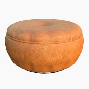 Brown Leather Realistic Pouffe