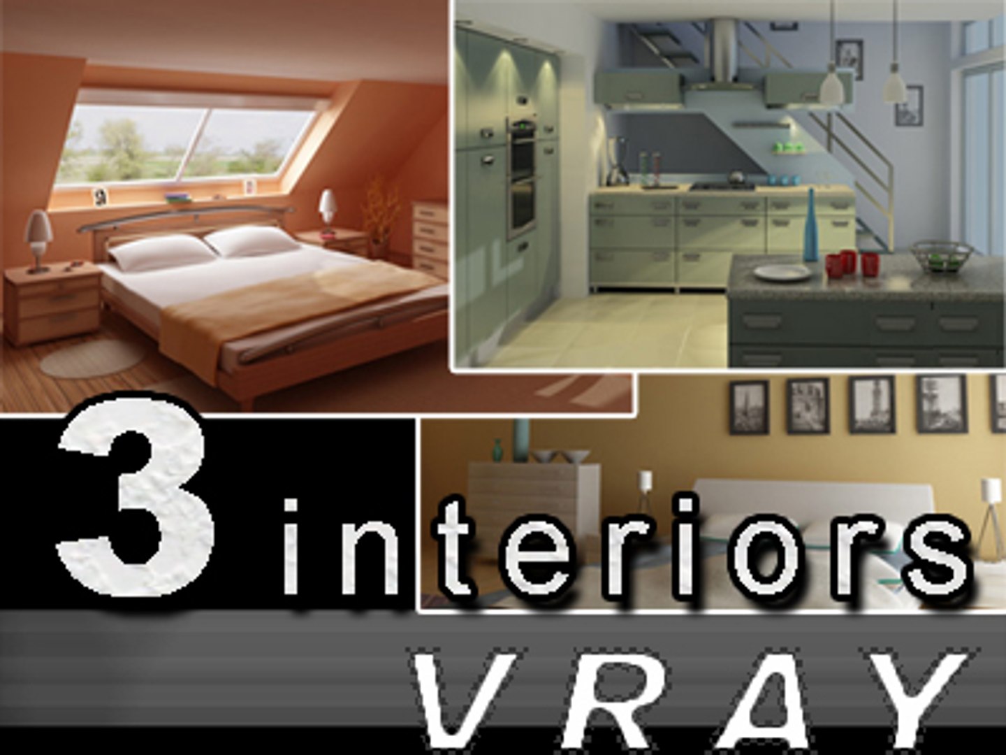 set 3 home interiors 3d max