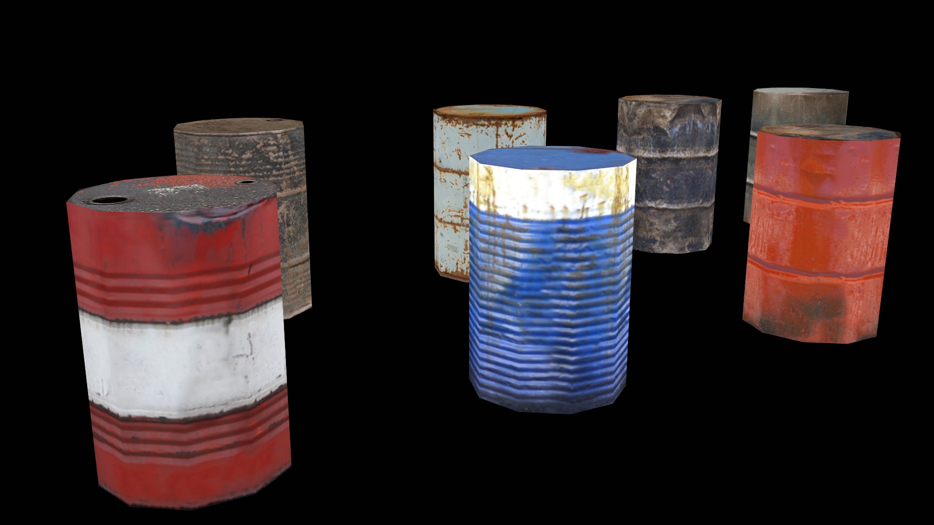 3D Steel Barrels Pack Low Poly https://p.turbosquid.com/ts-thumb/DW/on2Pgl/HS/image_04/png/1659462109/1920x1080/fit_q87/f82a0f0dcb487a139f67d4a7cc061c3e54698aa7/image_04.jpg