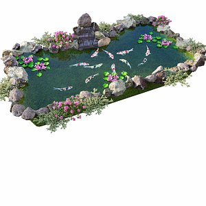 koi fish water waterfall 3D model