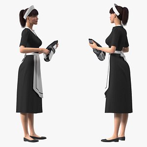 Housekeeping Maid with Handheld Vacuum Cleaner Rigged for Maya 3D model