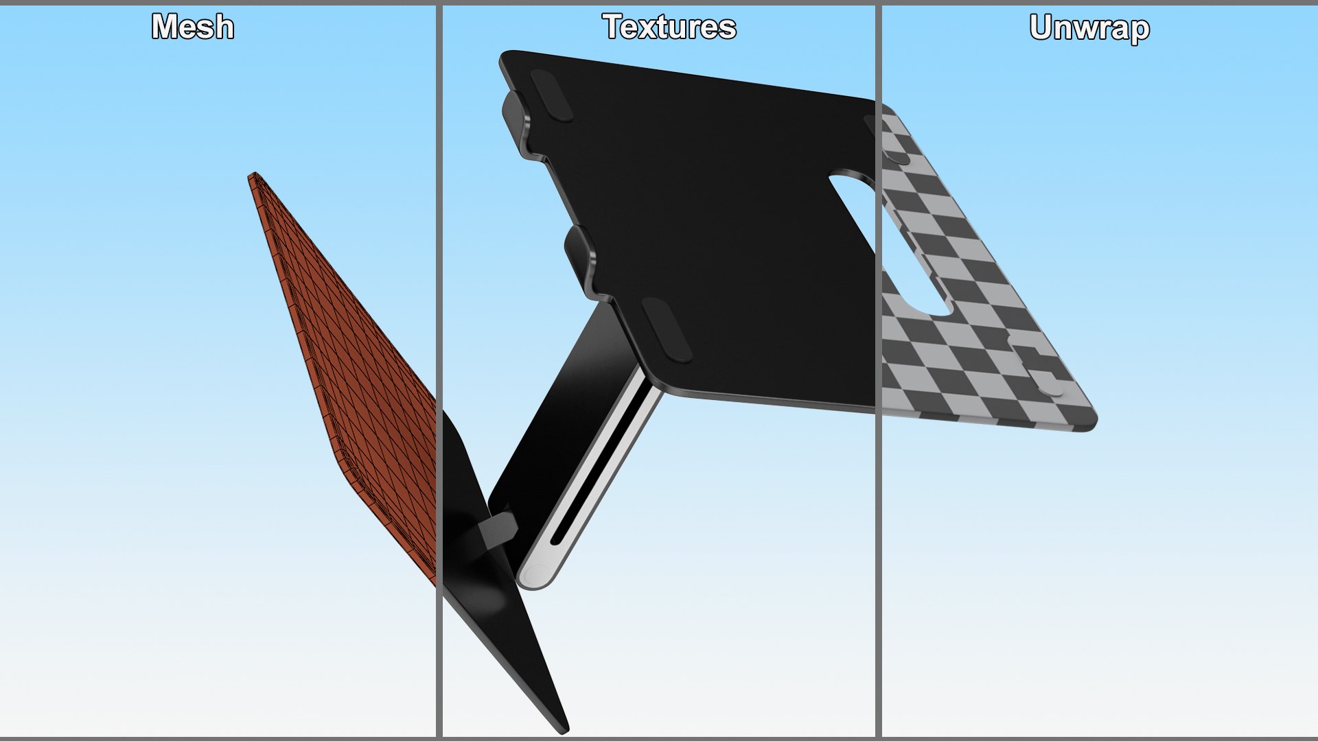Adjustable Laptop Holder Stand Black model https://p.turbosquid.com/ts-thumb/DX/38Tm6i/BA/adjustablelaptopholderstandblackc4dmodel009/jpg/1709593086/1920x1080/fit_q87/3fc891bdcaf7b6015cb0216d8f055dc4ccb682cb/adjustablelaptopholderstandblackc4dmodel009.jpg