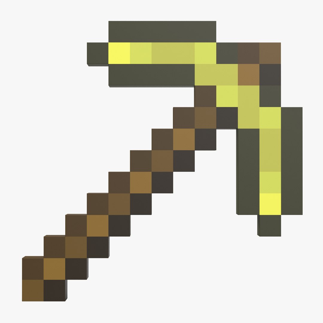 Minecraft Pickaxe Golden 3D Model 3D model preview