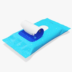 3D model Small Package Wet Wipes Blue with Open Label