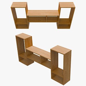 Contemporary Light Brown Wooden Bookshelf 3D model