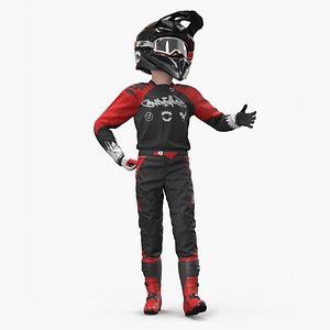 3D model Youth Offroad Racing Suit with Goggles Black-Red Rigged for Maya