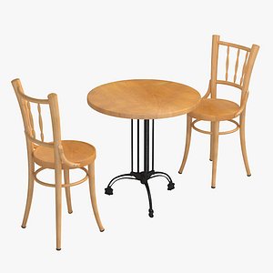 coffee table wooden chairs 3d model