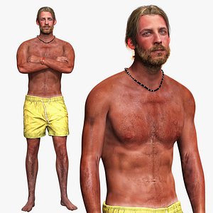 3D Lifeguard  Survivor 3D Model   Realistic Beach Man with Sunburn model