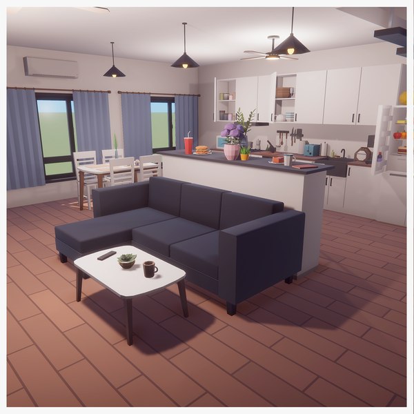 Low Poly House Interior and Exterior 3D model